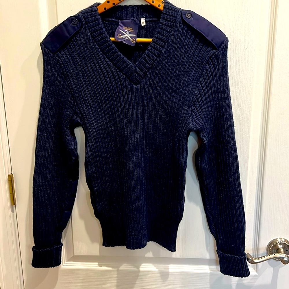 Military Equipment Corp of America navy blue V-neck ribbed sweater